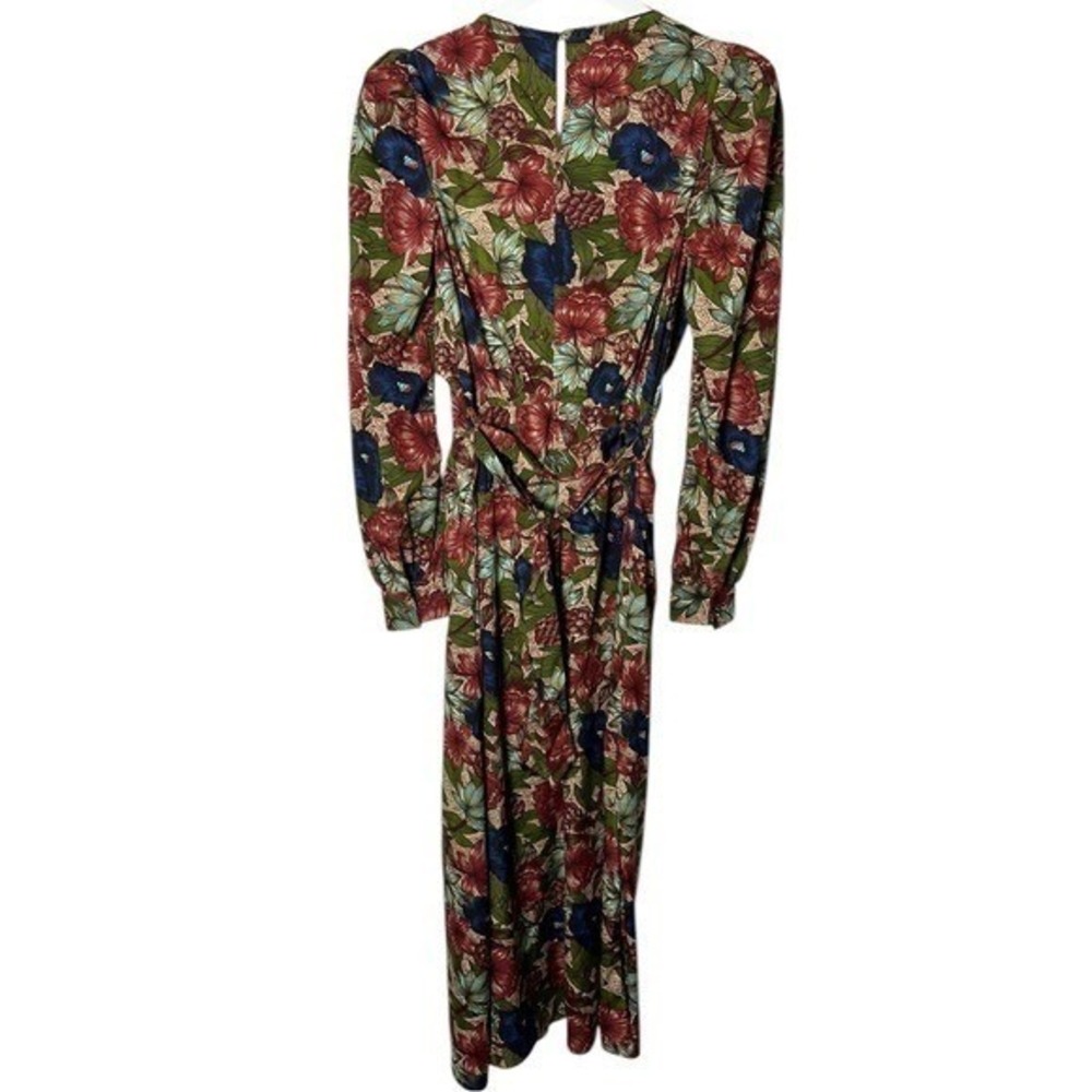 Walter Baker Red Blue Floral Puff Sleeve Holiday Party Midi Dress Women's M NWT - Picture 4 of 9